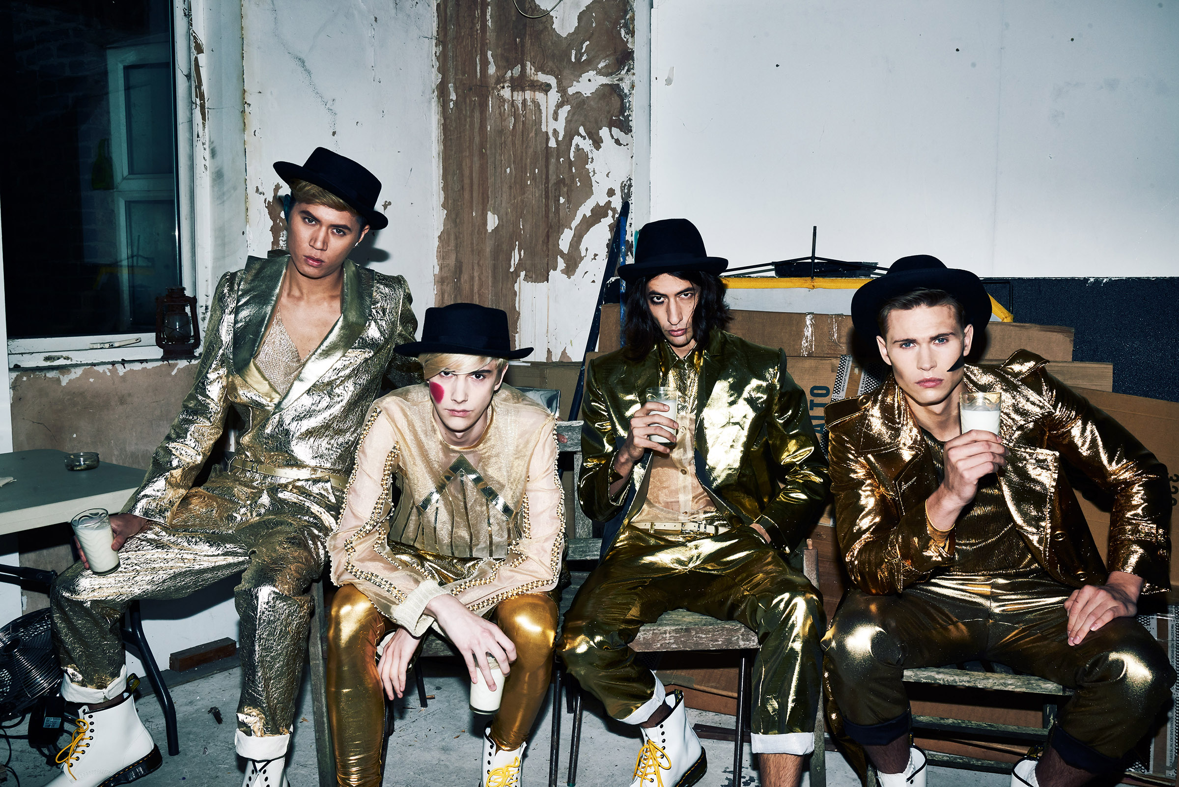 CLOCK WORK GOLD , KALTBLUT MAGAZINE , ＊ Stylist ; Yuji Takahashi /  Hair and Make-up artist : Sara Argy / Model : Tomoya Mizuno , Benas Linkiavicius , Maximiano Lopes , David Asmutis / Special thanks to Harry Long 